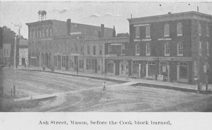 Historic photograph of Ash Street, Mason, Michigan, 1880s